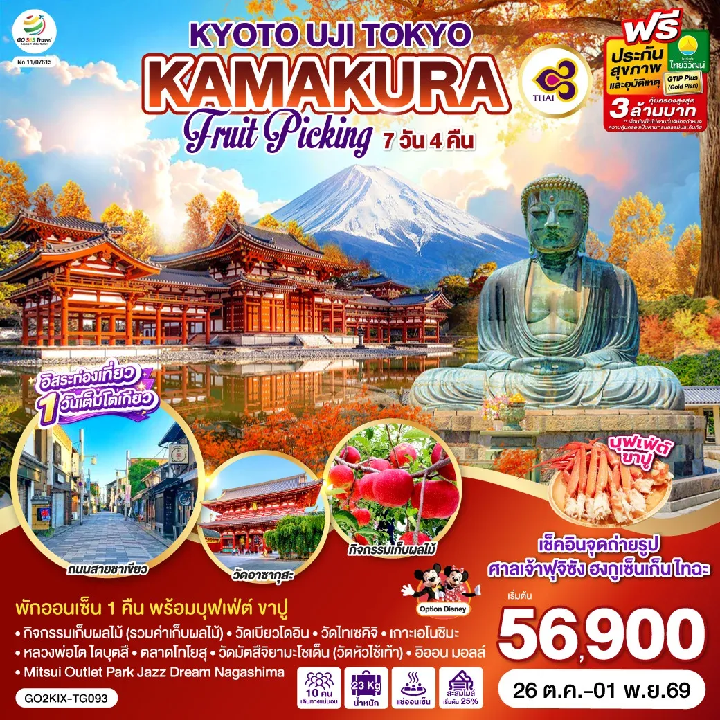 ทัวร์ญี่ปุ่น KYOTO UJI TOKYO KAMAKURA FRUIT PICKING 7วัน 4คืน (TG)