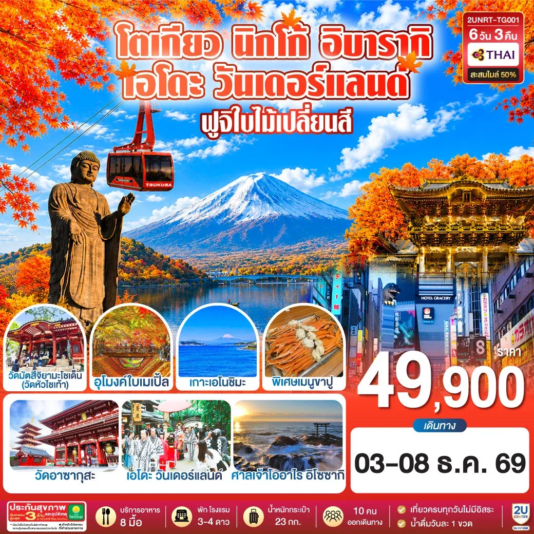 ทัวร์ญี่ปุ่น โตเกียว นิกโก้ เอโดะ วันเดอร์แลนด์ ฟูจิเปลี่ยนสี 6วัน 3คืน (TG)